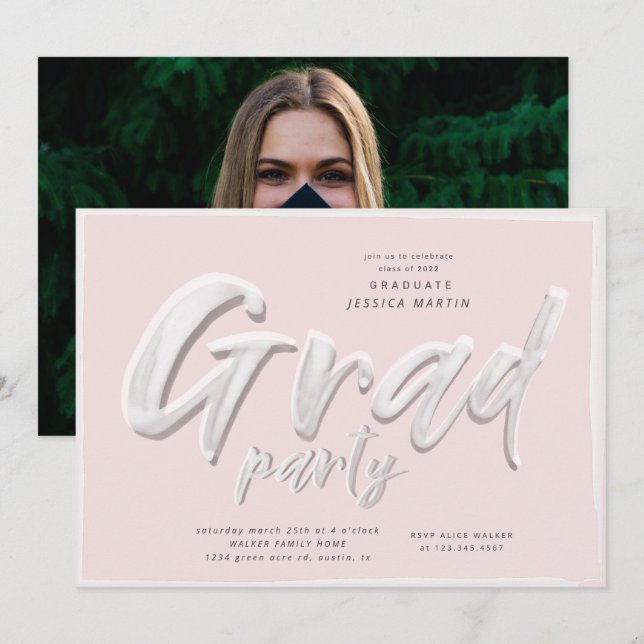 Invitation Ink script graduation de l'invitation de la fête p (Devant / Derrière)