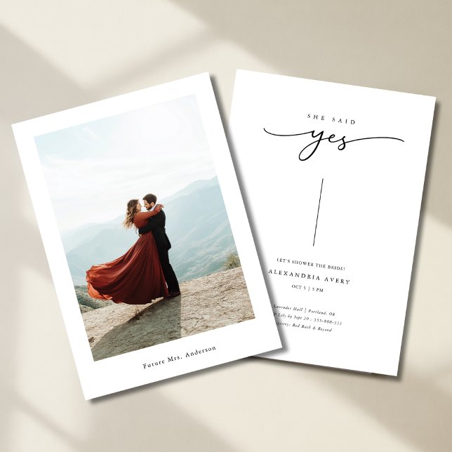 Invitation Inline Moderne Elle A Dit Oui Fête des mariées Pho (Créateur téléchargé)