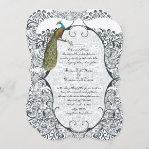 Invitation Inséparable Motif Whimsical Peacock de la marine M