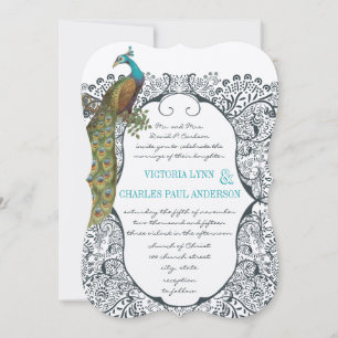Invitation Inséparable Motif Whimsical Peacock de la marine M