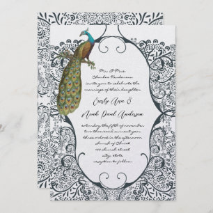 Invitation Inséparable Motif Whimsical Peacock de la marine M