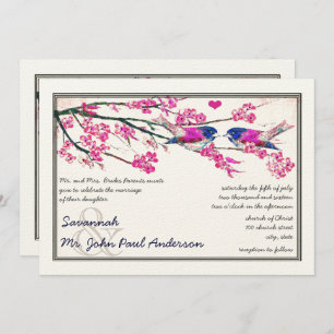 Invitation Inséparable rose et marine Cherry Blossom Mariage