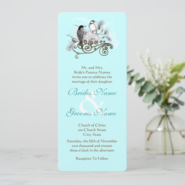 Invitation Inséparable Vintage rustique Mariage Woodpecker (Debout devant)