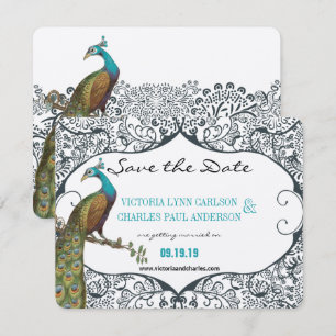 Invitation Inséparable Whimsical Peacock de la Marine Enregis