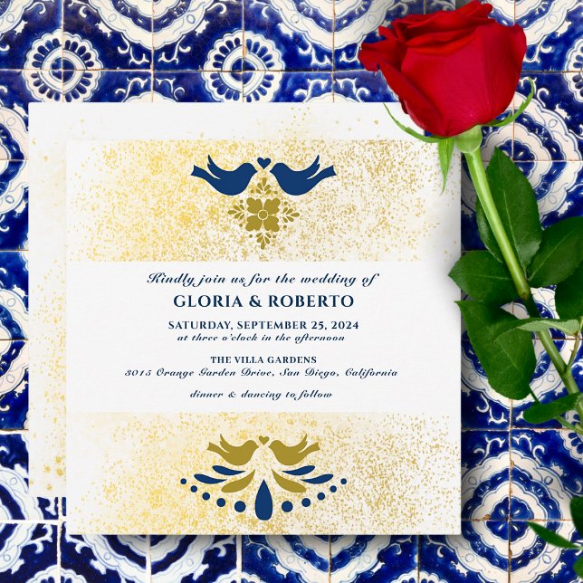 Invitation Inséparables Bleus Et Dorés Carré Mariage Mexicain (Créateur téléchargé)