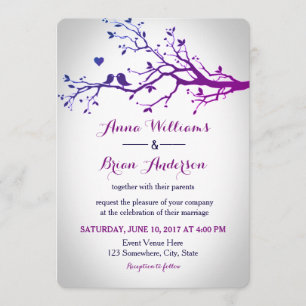 Invitation Inséparables Branches Purple & Marine Mariage Invi