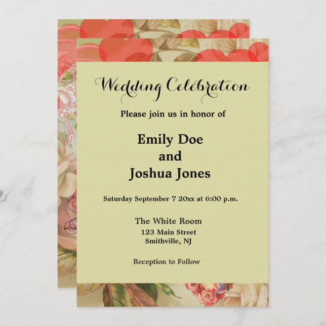 Invitation Inséparables Coeur antique Vintage (Devant / Derrière)