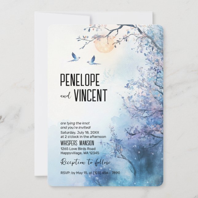 Invitation Inséparables et fleurs de cerisiers (Devant)