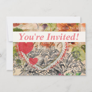 Invitation Inséparables Heart Red Art Collage