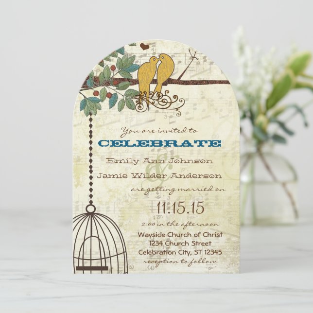 Invitation Inséparables Jaunes assis dans un mariage d'arbre  (Debout devant)