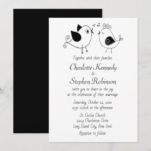 Invitation Inséparables Mariage Noir Blanc Oiseaux Nature Mod