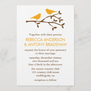 Invitation Inséparables oranges sur un mariage de branche