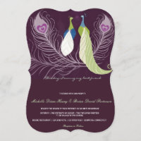 Inséparables Peacock Pair Purple Mariage Inviter