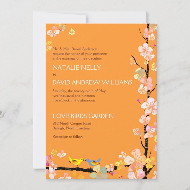 Invitation Inséparables romantiques Tangerine Mariage (Devant)