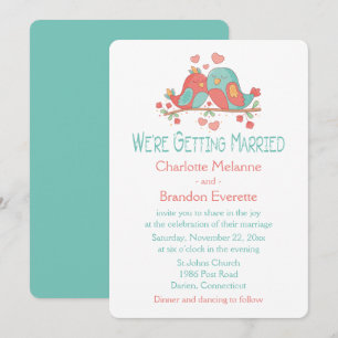 Invitation Inséparables Rose Bleu Vert Turquoise Mariage