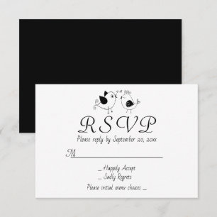 Invitation Inséparables RSVP Mariage Noir Blanc Oiseaux de De