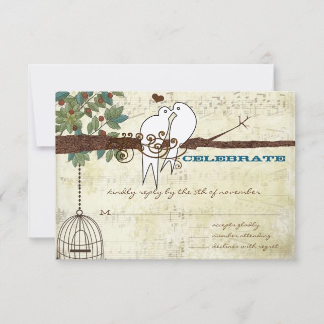 Invitation Inséparables sarcelles perchés dans un arbre Répon (Devant)