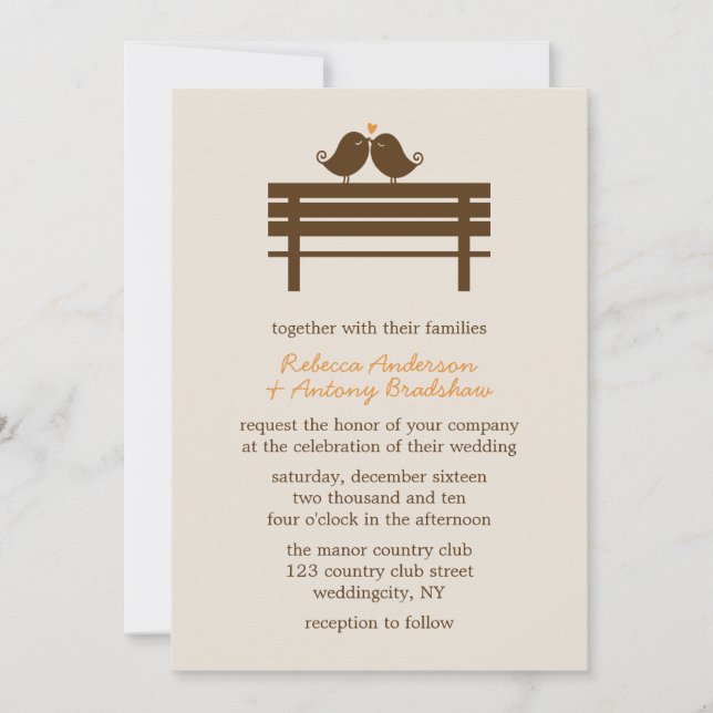 Invitation Inséparables sur Park Bench Mariage d'automne (Devant)