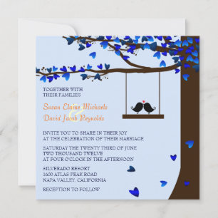 Invitation Inséparables tombant dans les coeurs Bleu de chêne