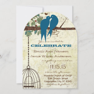 Invitation Inséparables turquoises assis dans un mariage d'ar