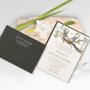 Invitation Inséparables Vintages jaunes et gris Mariage