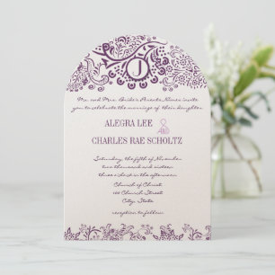 Invitation Inséparables violets Damask Monogram Mariages