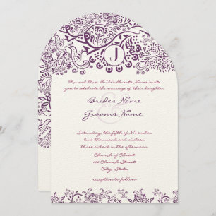 Invitation Inséparables violets Damask Monogram Mariages