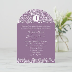 Invitation Inséparables violets Damask Monogram Mariages
