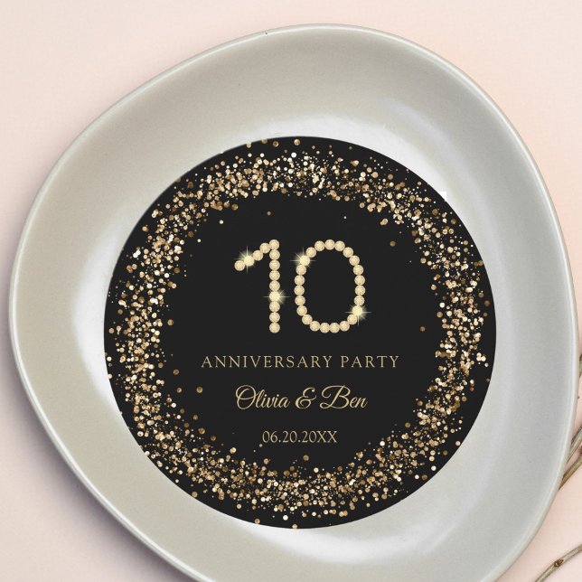 Invitation Insert de plaque de chargeur Gold Diamond 10ème An (Gold Diamond 10th Anniversary party charger plate insert)