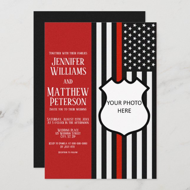 Invitation Insigne de photo de ligne rouge mince (Devant / Derrière)