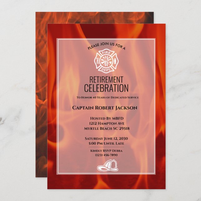 Invitation Insigne incendie pompier pompier Parti de retraite (Devant / Derrière)
