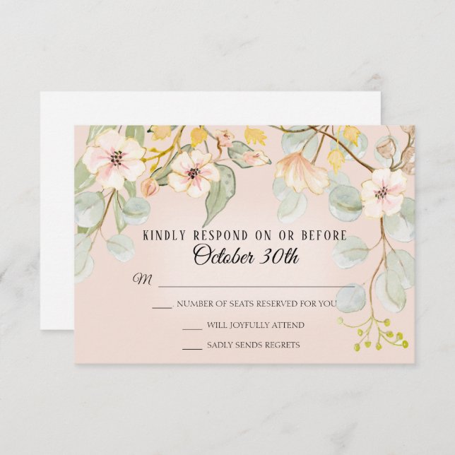 Invitation Inspiration Nature Rose Pâle Peach Aquarelle RSVP (Devant / Derrière)