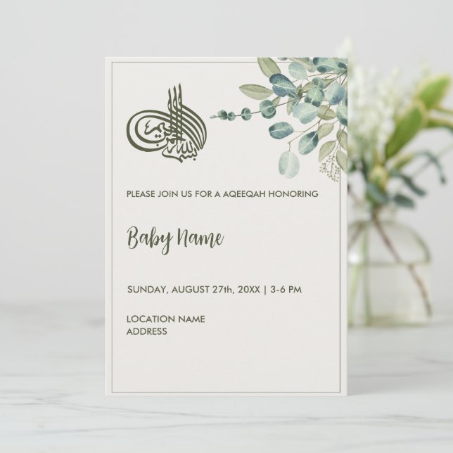 Invitation Instantané Élégant Crème Floral Aqeeqah Aqiqah (Debout devant)