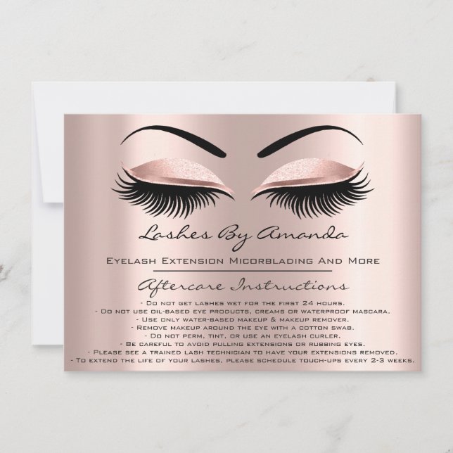 Invitation Instructions de suivi Lashes Rose Brows Maquillage (Devant)