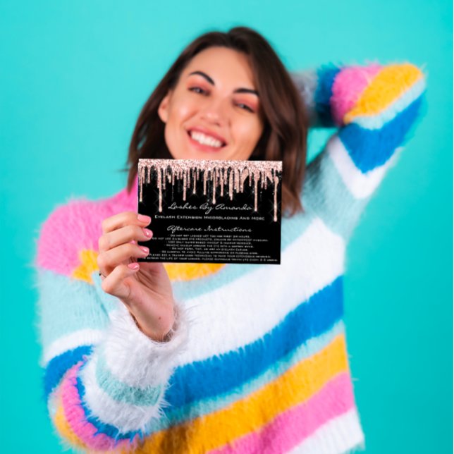 Invitation Instructions de suivi Lashes Rose Drips maquillage (Aftercare Instructions Lashes Rose Drips Makeup Invitation)