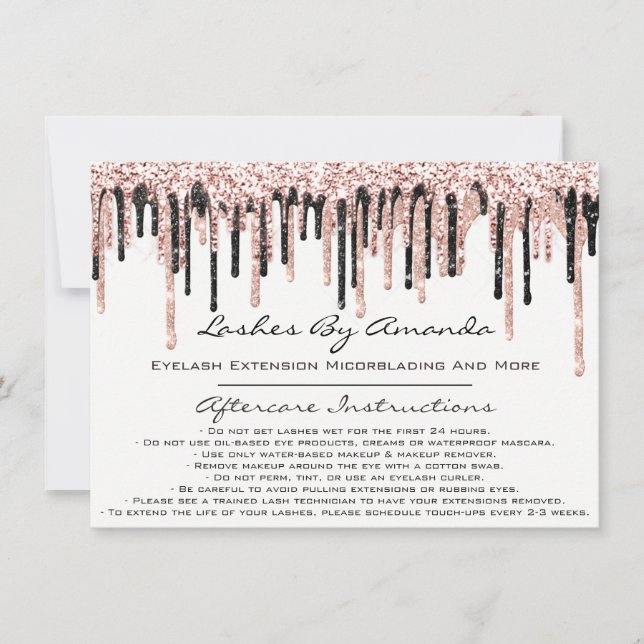 Invitation Instructions de suivi Lashes Rose Drips maquillage (Devant)