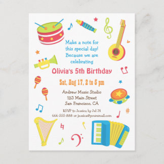 Invitation Instruments de Musique Colorés Fête d'Anniversaire