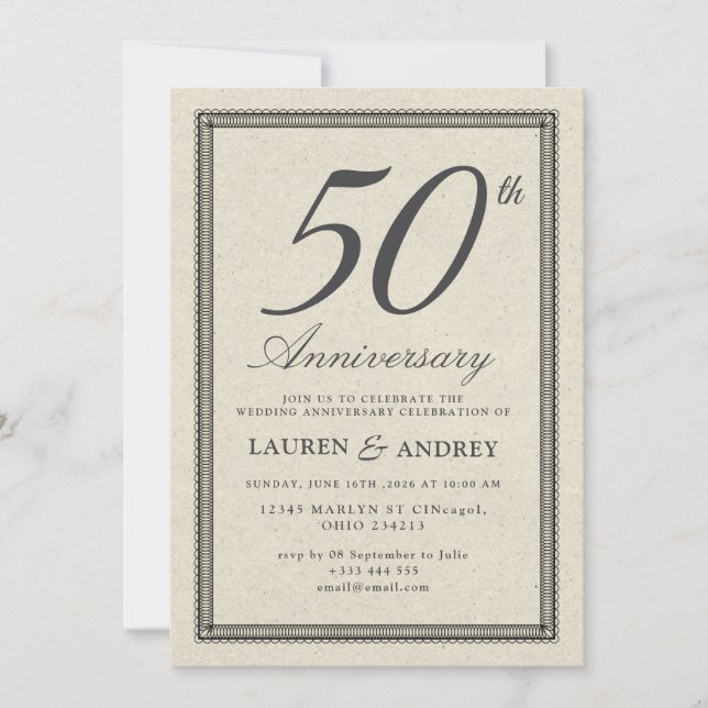 Invitation intage Minimalist 50th Wedding Anniversary (Devant)