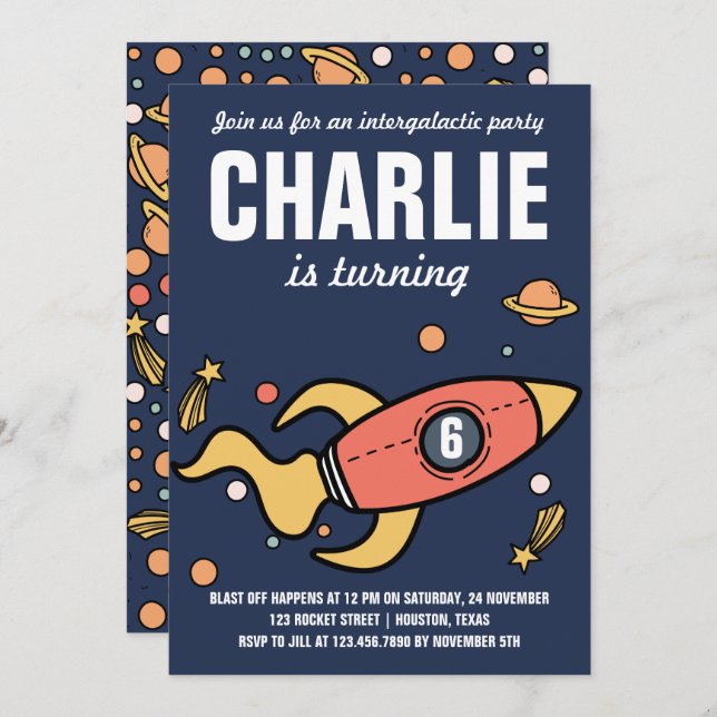 Invitation Intergalactique / Rocket Anniversaire Fête Invitat (Devant / Derrière)