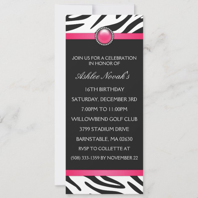 Invitation Into the Wild Zebra Print Sweet 16 Anniversaire Pa (Devant)