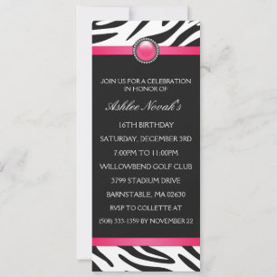 Invitation Into the Wild Zebra Print Sweet 16 Anniversaire Pa