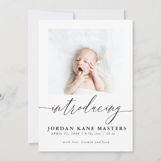 Invitation Introduction Élégante Écriture Trois Photo Naissan (Devant)