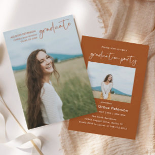 Invitation Inv minimaliste Burnt Orange High School Graduatio