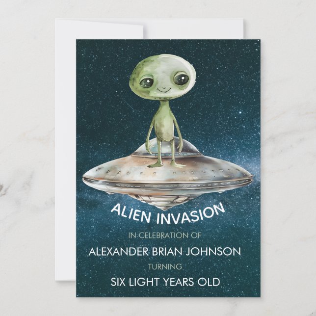 Invitation Invasion d'aliens d'âge personnalisé dans l'espace (Devant)