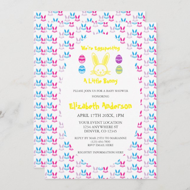 Invitation Inventer Un Petit Baby shower De Lapin (Devant / Derrière)