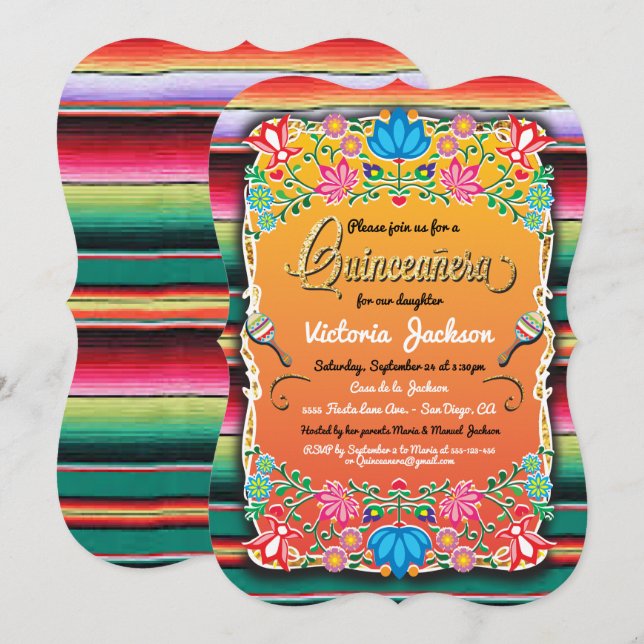 Invitation Inviations mexicaines de Fiesta Quinceañera (Devant / Derrière)