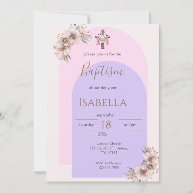 Invitation Invitación al bautismo rosado (Devant)
