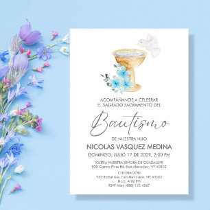 Invitation Invitacion Bautizo Chalice Blue Flowers Baptême
