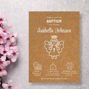Invitation Invitacion Bautizo Cute Girl Angel Baptême