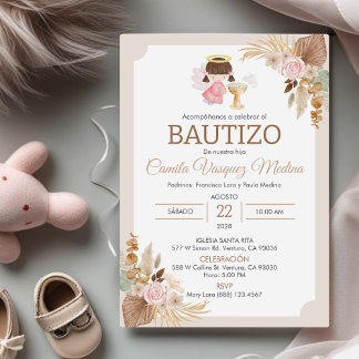 Invitation Invitacion Bautizo en espagnol Baptême fille bébé